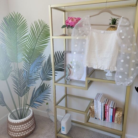 NWOT White Polka Dot Organza Statement Organza/Sheer Long Sleeve Top Size Large - Picture 4 of 5